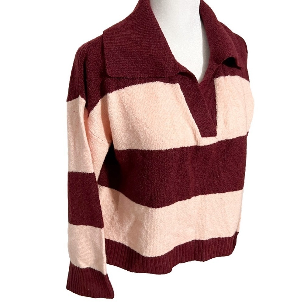 Wild Fable Maroon & Pink Striped Slouchy Collared Pullover Sweater Women’s Sz S - Picture 3 of 12